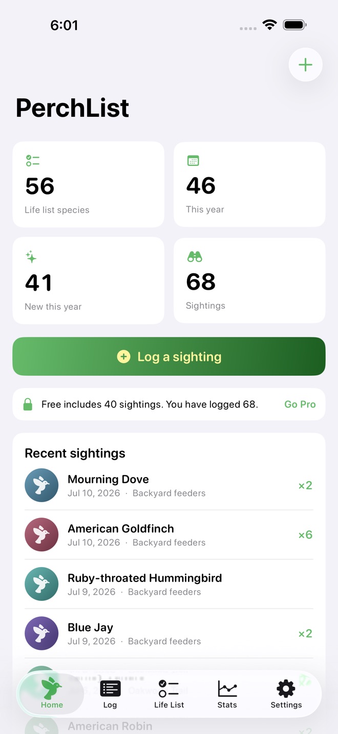PerchList: Bird Life List screenshot 1