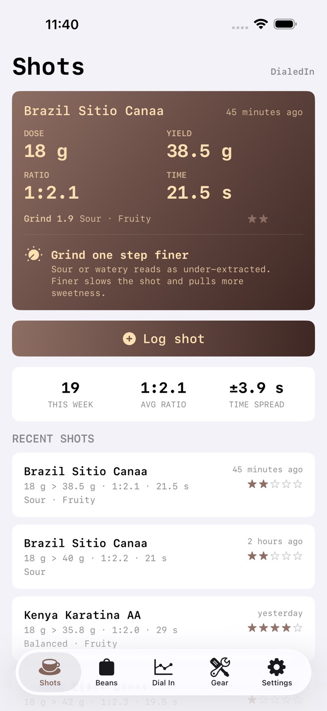 DialedIn: Espresso Log screenshot 1