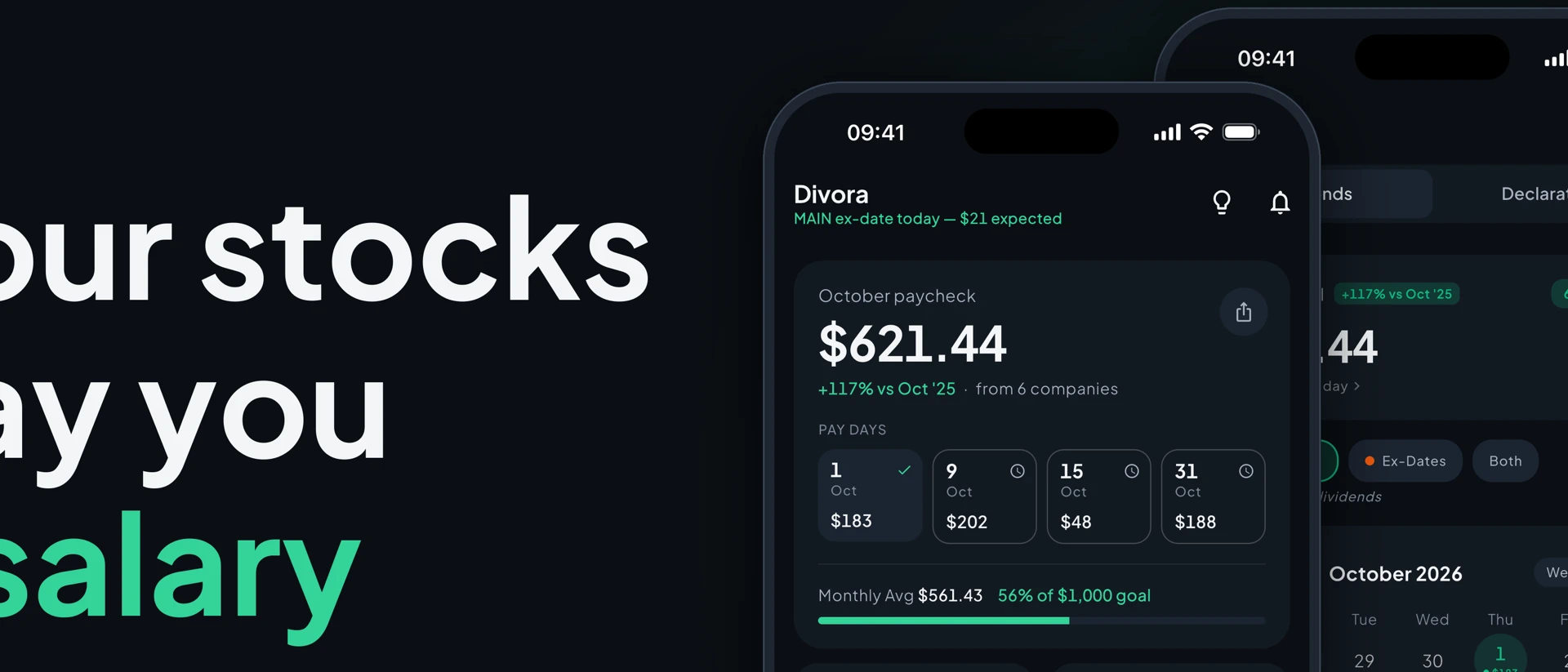 Divora: Dividend Tracker product page header