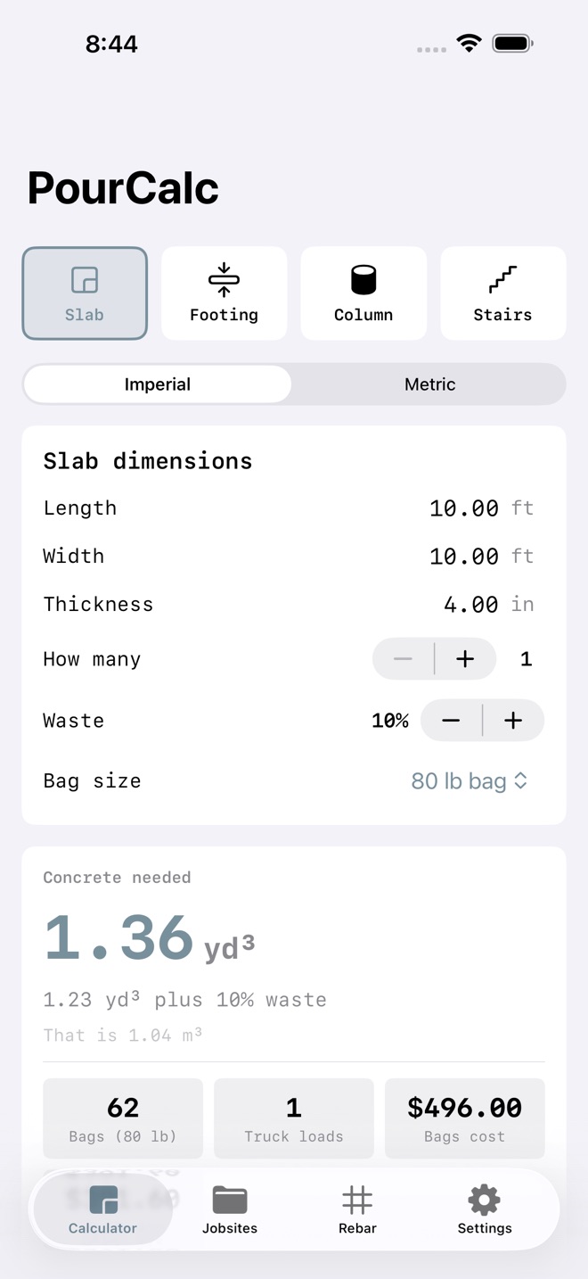 PourCalc: Concrete Calcs screenshot 1