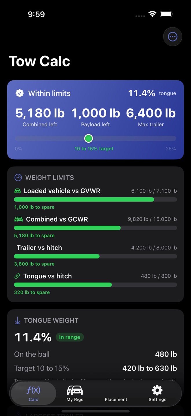 TowCalc: Trailer Weights screenshot 1