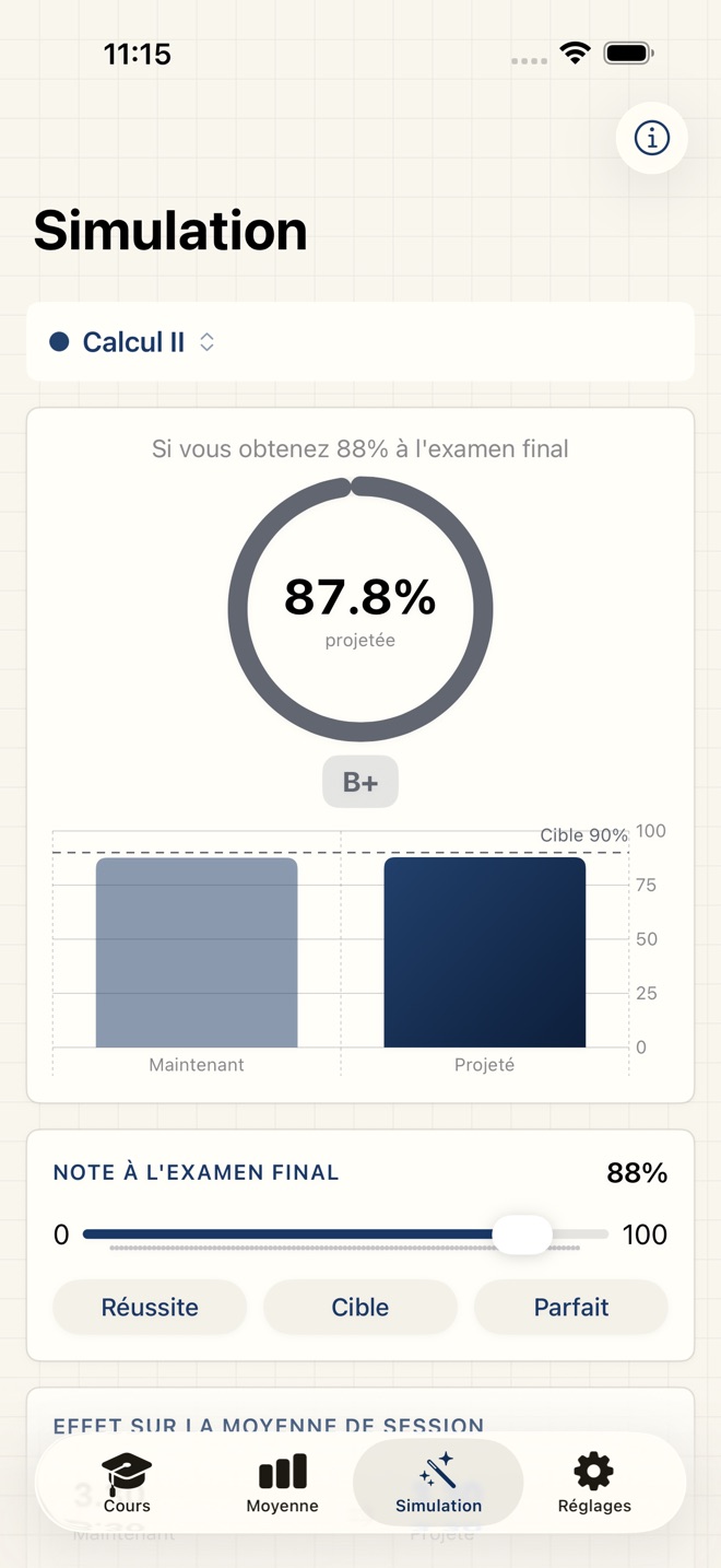 GradeCalc : calcul de moyenne capture d’écran 5