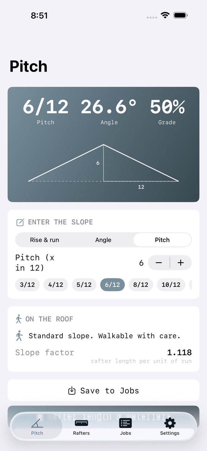 RoofPitch: Rafter Calc screenshot 1
