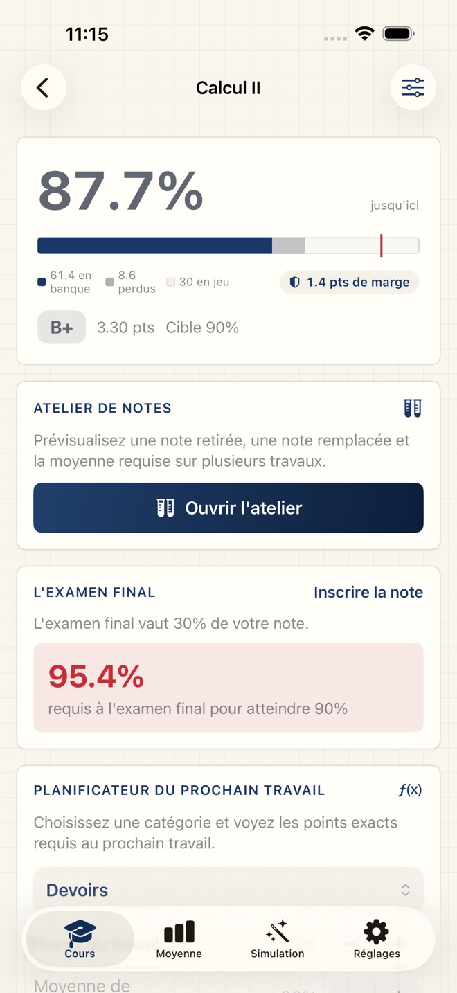 GradeCalc : calcul de moyenne capture d’écran 2