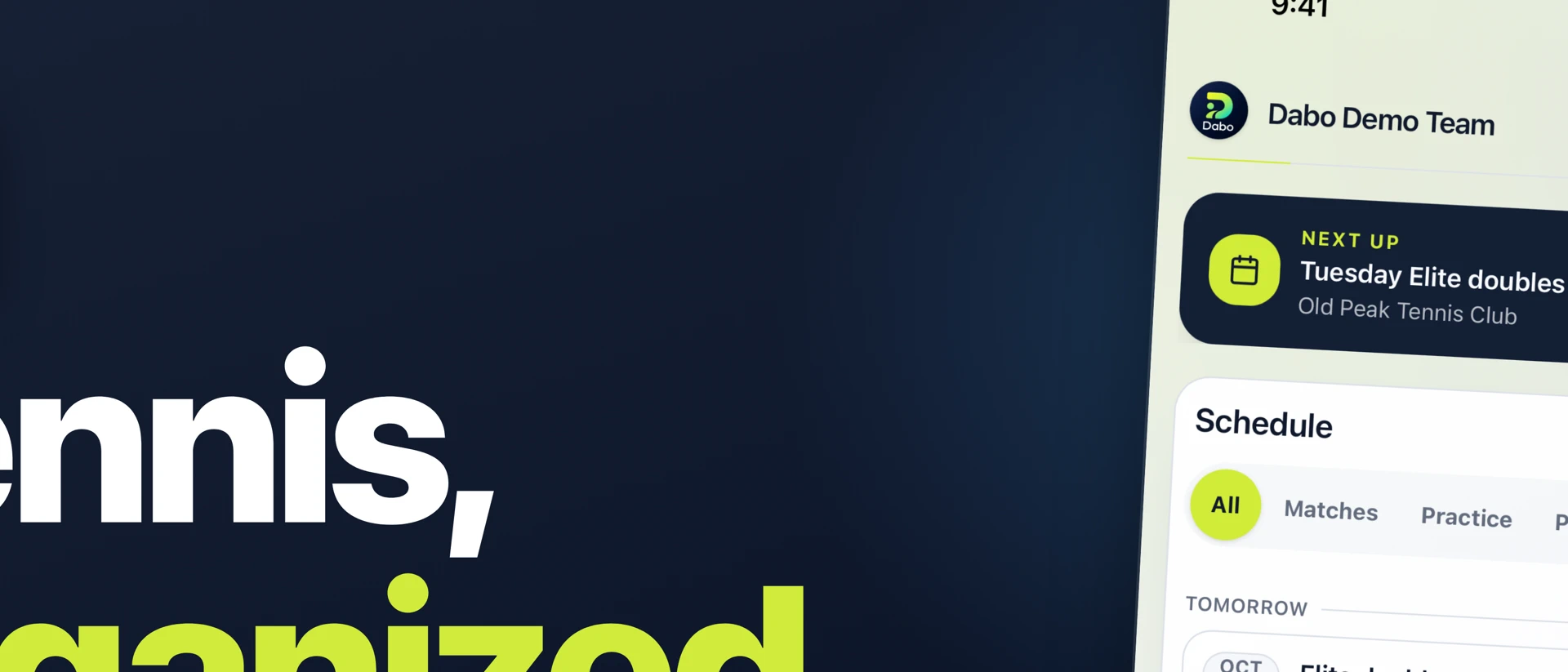 Dabo Tennis product page header