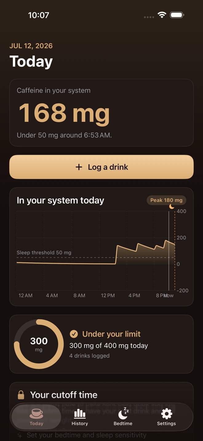 CaffCutoff: Caffeine Clock screenshot 1