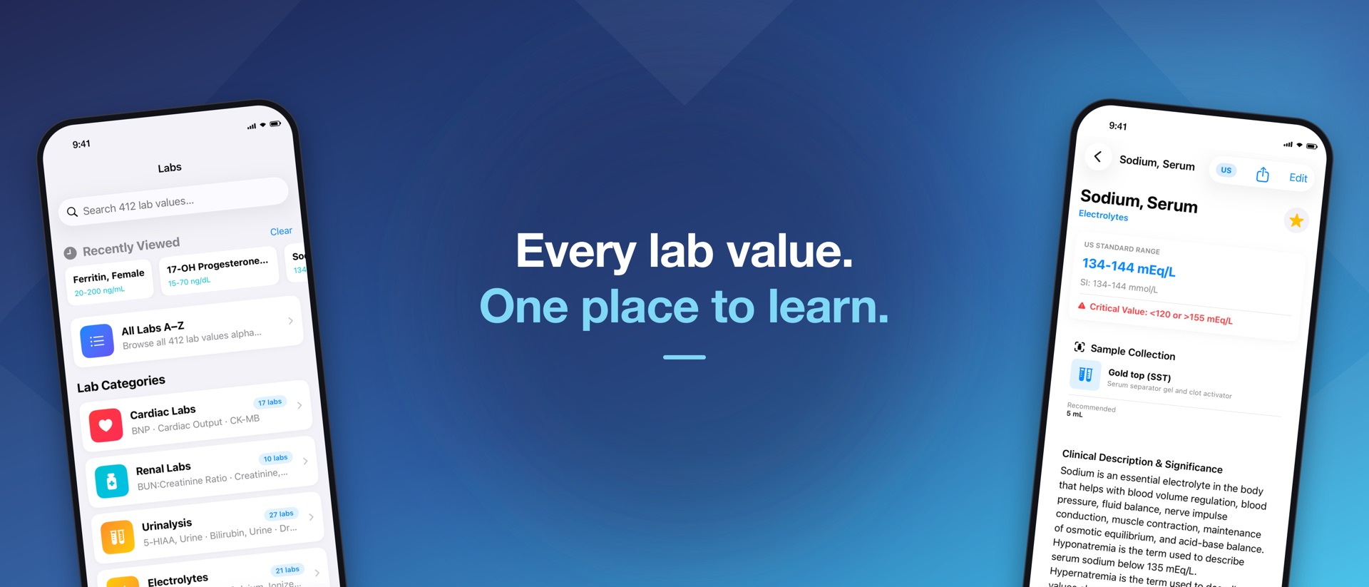 Lab Values+ Medical Reference product page header